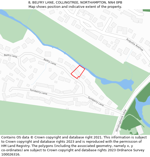 8, BELFRY LANE, COLLINGTREE, NORTHAMPTON, NN4 0PB: Location map and indicative extent of plot