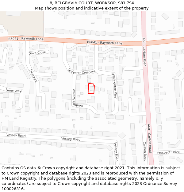 8, BELGRAVIA COURT, WORKSOP, S81 7SX: Location map and indicative extent of plot