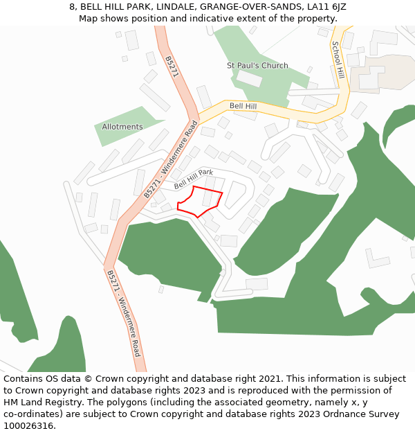 8, BELL HILL PARK, LINDALE, GRANGE-OVER-SANDS, LA11 6JZ: Location map and indicative extent of plot