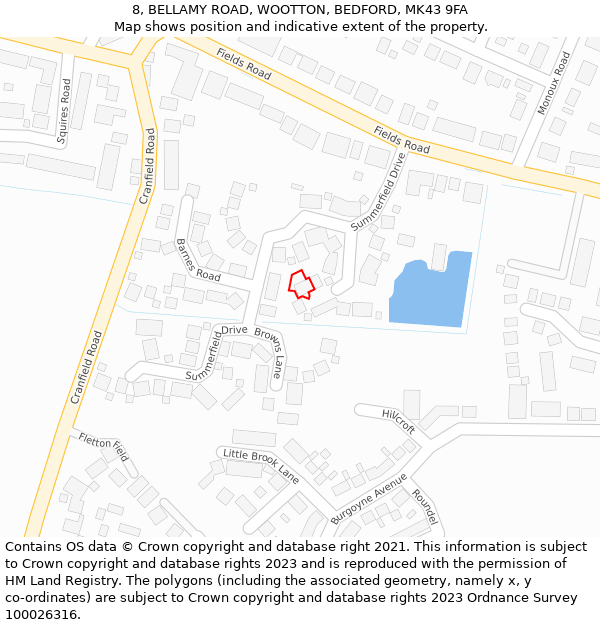 8, BELLAMY ROAD, WOOTTON, BEDFORD, MK43 9FA: Location map and indicative extent of plot