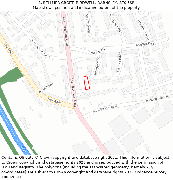 8, BELLMER CROFT, BIRDWELL, BARNSLEY, S70 5SR: Location map and indicative extent of plot