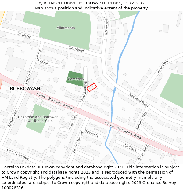 8, BELMONT DRIVE, BORROWASH, DERBY, DE72 3GW: Location map and indicative extent of plot