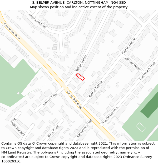 8, BELPER AVENUE, CARLTON, NOTTINGHAM, NG4 3SD: Location map and indicative extent of plot