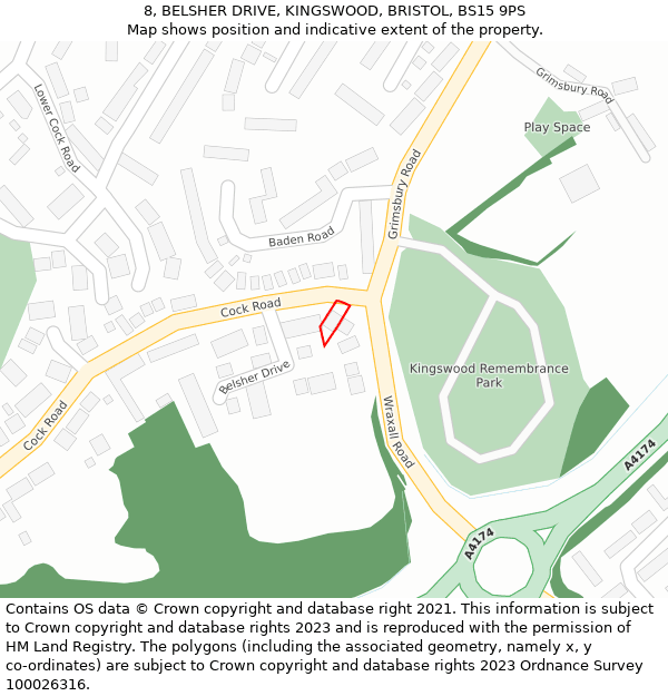 8, BELSHER DRIVE, KINGSWOOD, BRISTOL, BS15 9PS: Location map and indicative extent of plot