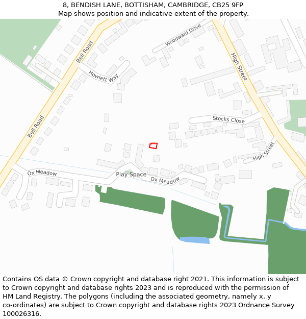 8, BENDISH LANE, BOTTISHAM, CAMBRIDGE, CB25 9FP: Location map and indicative extent of plot