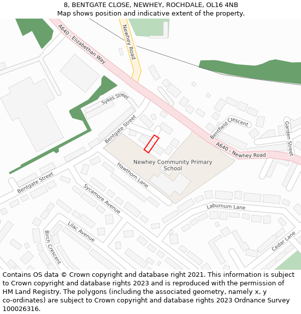 8, BENTGATE CLOSE, NEWHEY, ROCHDALE, OL16 4NB: Location map and indicative extent of plot