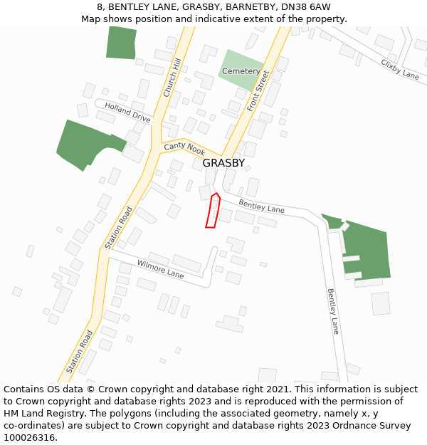 8, BENTLEY LANE, GRASBY, BARNETBY, DN38 6AW: Location map and indicative extent of plot