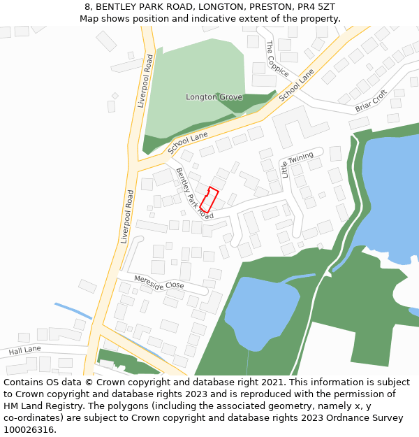 8, BENTLEY PARK ROAD, LONGTON, PRESTON, PR4 5ZT: Location map and indicative extent of plot