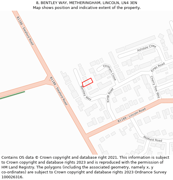 8, BENTLEY WAY, METHERINGHAM, LINCOLN, LN4 3EN: Location map and indicative extent of plot