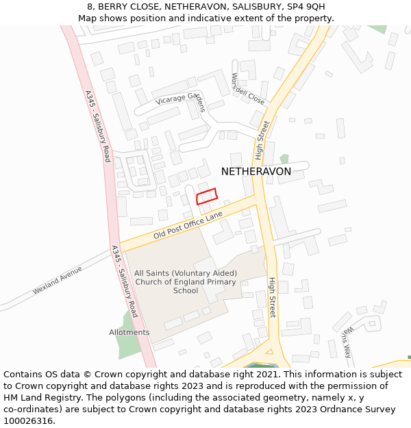 8, BERRY CLOSE, NETHERAVON, SALISBURY, SP4 9QH: Location map and indicative extent of plot