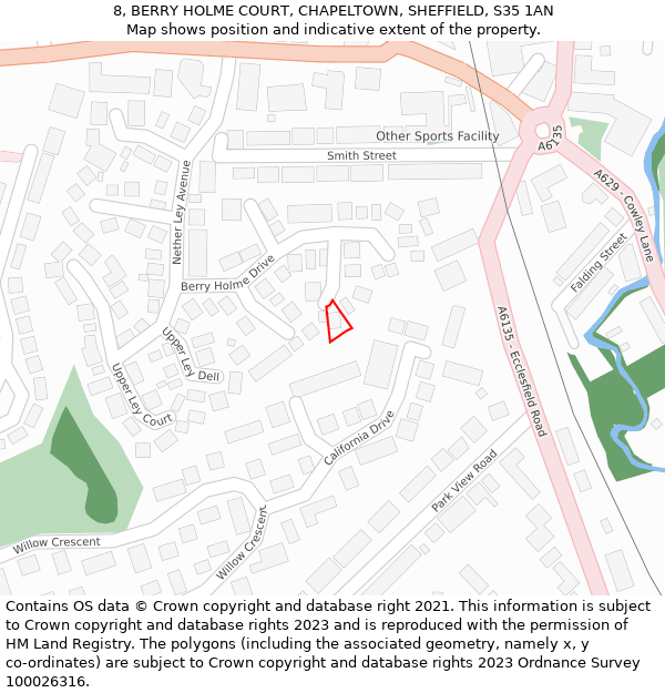 8, BERRY HOLME COURT, CHAPELTOWN, SHEFFIELD, S35 1AN: Location map and indicative extent of plot