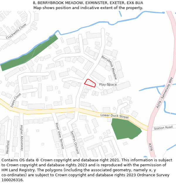 8, BERRYBROOK MEADOW, EXMINSTER, EXETER, EX6 8UA: Location map and indicative extent of plot