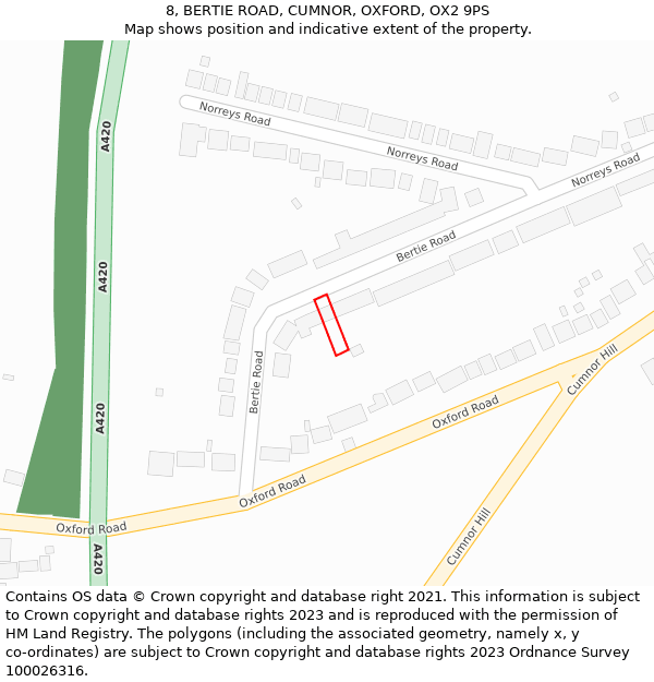8, BERTIE ROAD, CUMNOR, OXFORD, OX2 9PS: Location map and indicative extent of plot