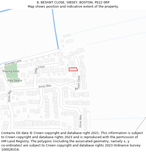 8, BESANT CLOSE, SIBSEY, BOSTON, PE22 0RP: Location map and indicative extent of plot