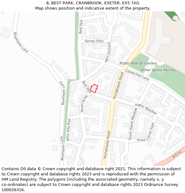 8, BEST PARK, CRANBROOK, EXETER, EX5 7AG: Location map and indicative extent of plot