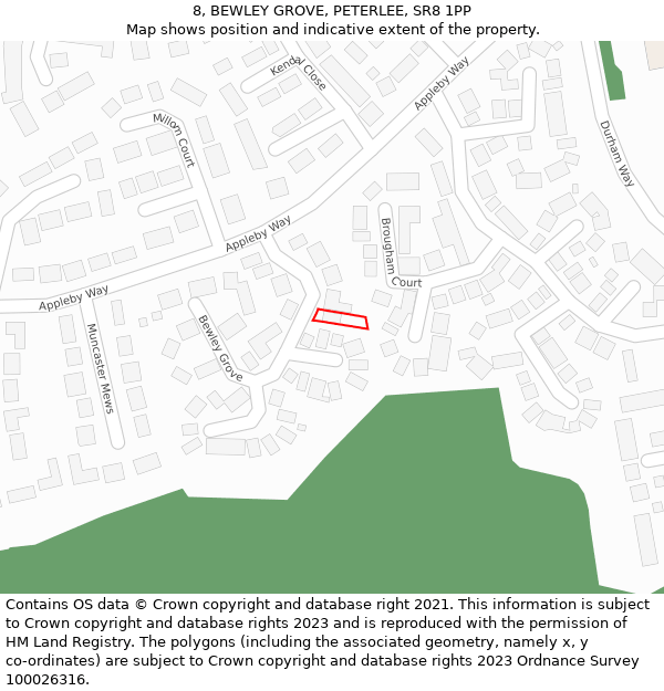 8, BEWLEY GROVE, PETERLEE, SR8 1PP: Location map and indicative extent of plot