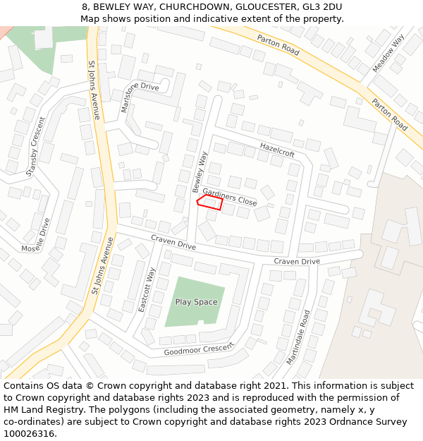 8, BEWLEY WAY, CHURCHDOWN, GLOUCESTER, GL3 2DU: Location map and indicative extent of plot