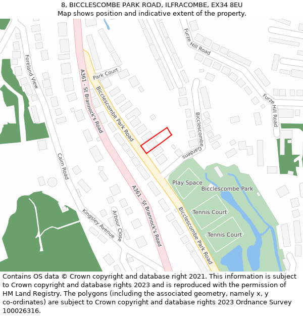 8, BICCLESCOMBE PARK ROAD, ILFRACOMBE, EX34 8EU: Location map and indicative extent of plot