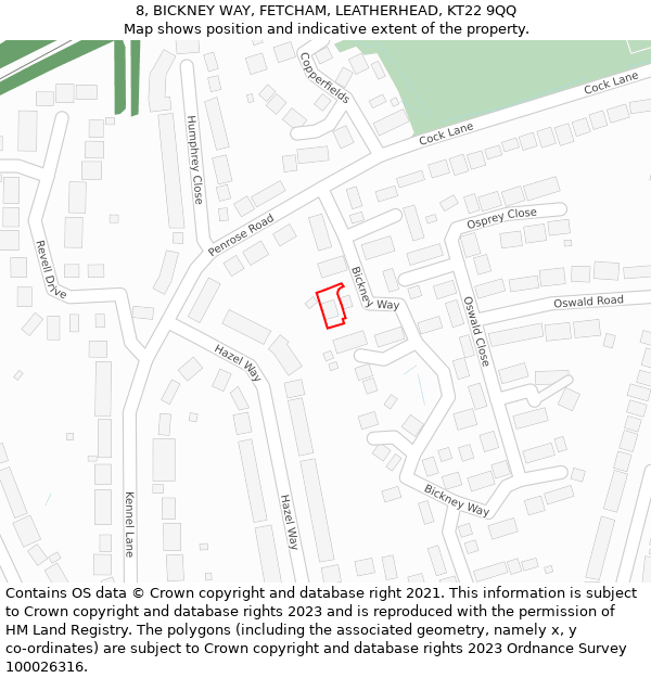 8, BICKNEY WAY, FETCHAM, LEATHERHEAD, KT22 9QQ: Location map and indicative extent of plot