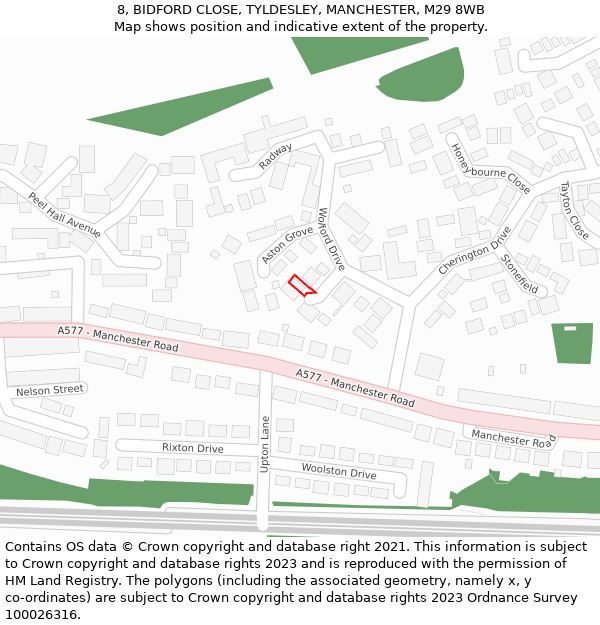 8, BIDFORD CLOSE, TYLDESLEY, MANCHESTER, M29 8WB: Location map and indicative extent of plot