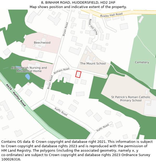 8, BINHAM ROAD, HUDDERSFIELD, HD2 2AP: Location map and indicative extent of plot