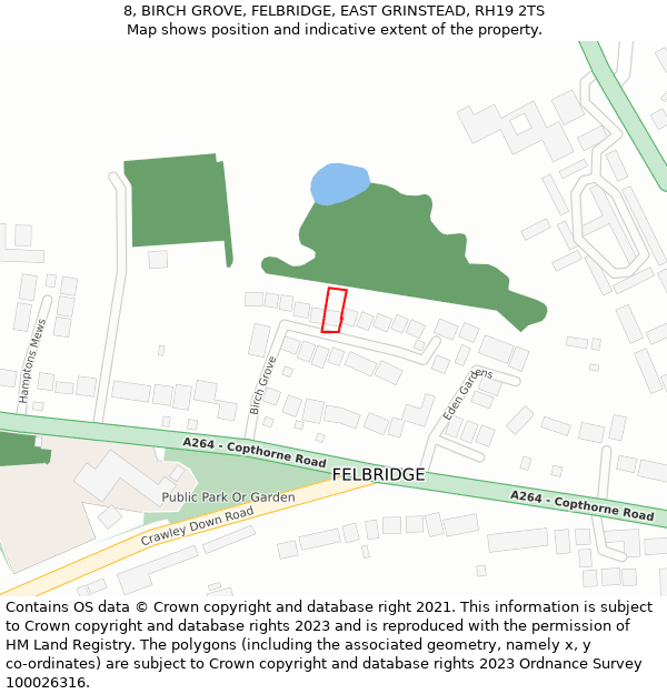 8, BIRCH GROVE, FELBRIDGE, EAST GRINSTEAD, RH19 2TS: Location map and indicative extent of plot