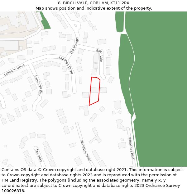 8, BIRCH VALE, COBHAM, KT11 2PX: Location map and indicative extent of plot