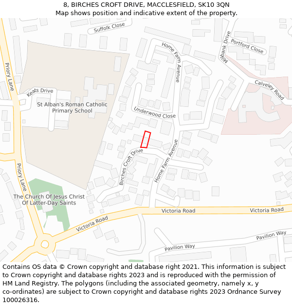 8, BIRCHES CROFT DRIVE, MACCLESFIELD, SK10 3QN: Location map and indicative extent of plot