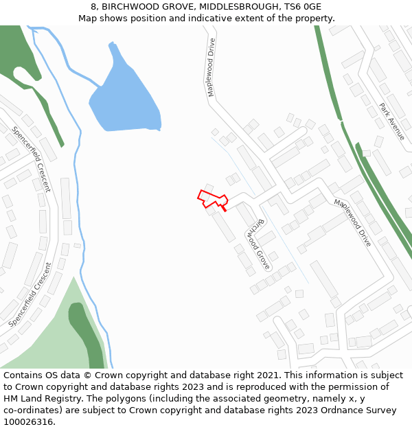 8, BIRCHWOOD GROVE, MIDDLESBROUGH, TS6 0GE: Location map and indicative extent of plot