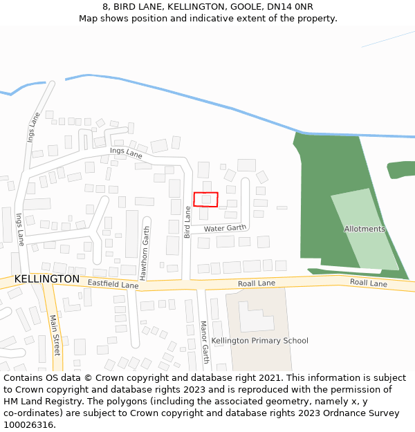 8, BIRD LANE, KELLINGTON, GOOLE, DN14 0NR: Location map and indicative extent of plot