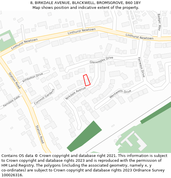 8, BIRKDALE AVENUE, BLACKWELL, BROMSGROVE, B60 1BY: Location map and indicative extent of plot