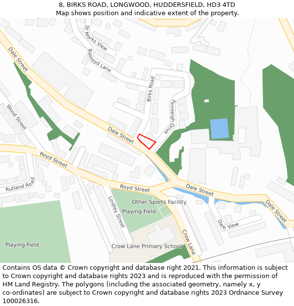 8, BIRKS ROAD, LONGWOOD, HUDDERSFIELD, HD3 4TD: Location map and indicative extent of plot