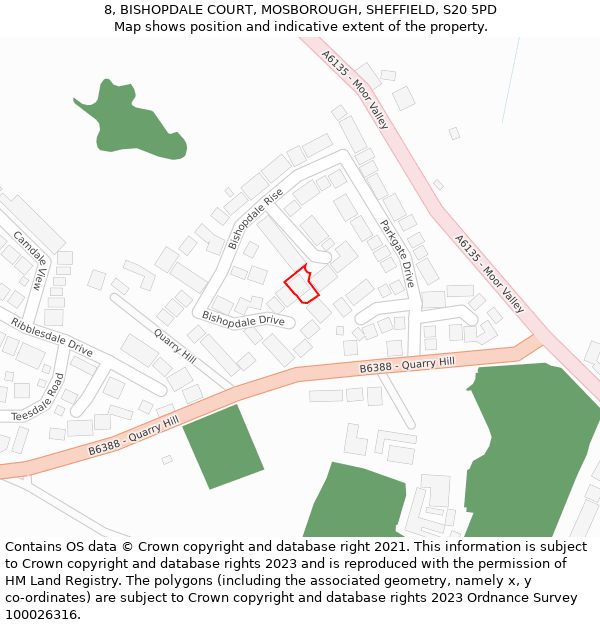 8, BISHOPDALE COURT, MOSBOROUGH, SHEFFIELD, S20 5PD: Location map and indicative extent of plot