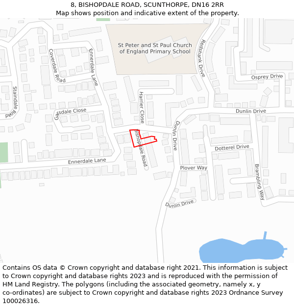 8, BISHOPDALE ROAD, SCUNTHORPE, DN16 2RR: Location map and indicative extent of plot