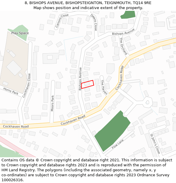 8, BISHOPS AVENUE, BISHOPSTEIGNTON, TEIGNMOUTH, TQ14 9RE: Location map and indicative extent of plot