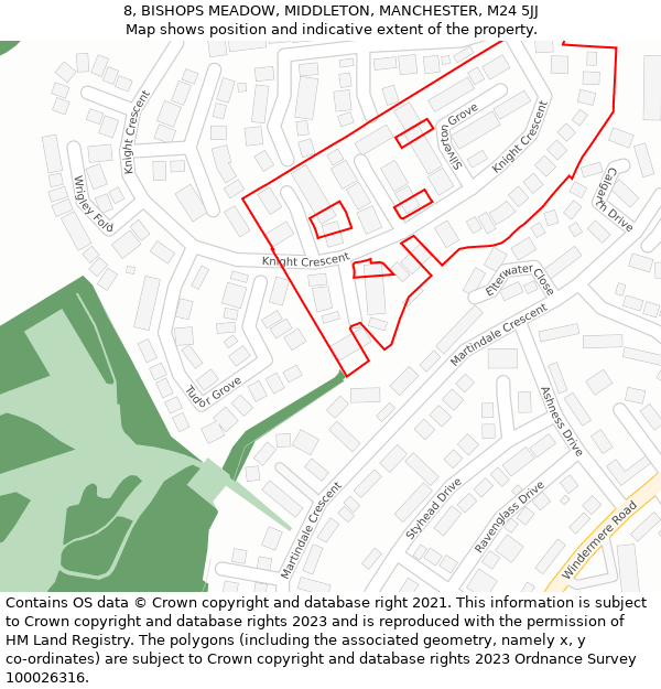 8, BISHOPS MEADOW, MIDDLETON, MANCHESTER, M24 5JJ: Location map and indicative extent of plot