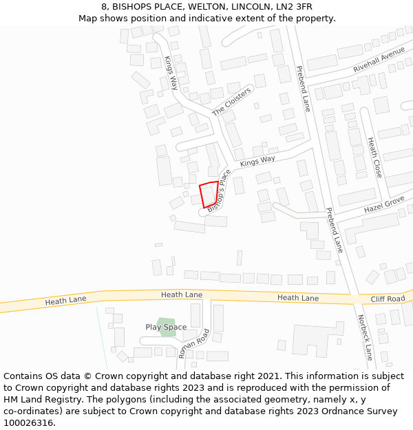 8, BISHOPS PLACE, WELTON, LINCOLN, LN2 3FR: Location map and indicative extent of plot