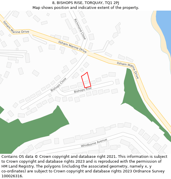 8, BISHOPS RISE, TORQUAY, TQ1 2PJ: Location map and indicative extent of plot