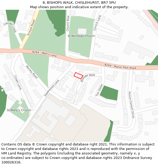 8, BISHOPS WALK, CHISLEHURST, BR7 5PU: Location map and indicative extent of plot
