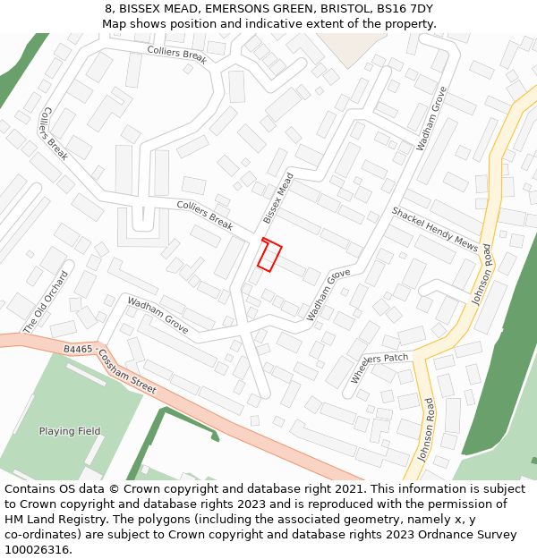 8, BISSEX MEAD, EMERSONS GREEN, BRISTOL, BS16 7DY: Location map and indicative extent of plot