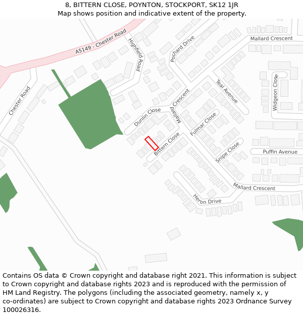 8, BITTERN CLOSE, POYNTON, STOCKPORT, SK12 1JR: Location map and indicative extent of plot