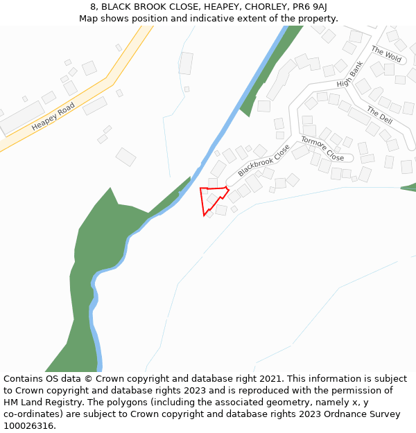 8, BLACK BROOK CLOSE, HEAPEY, CHORLEY, PR6 9AJ: Location map and indicative extent of plot