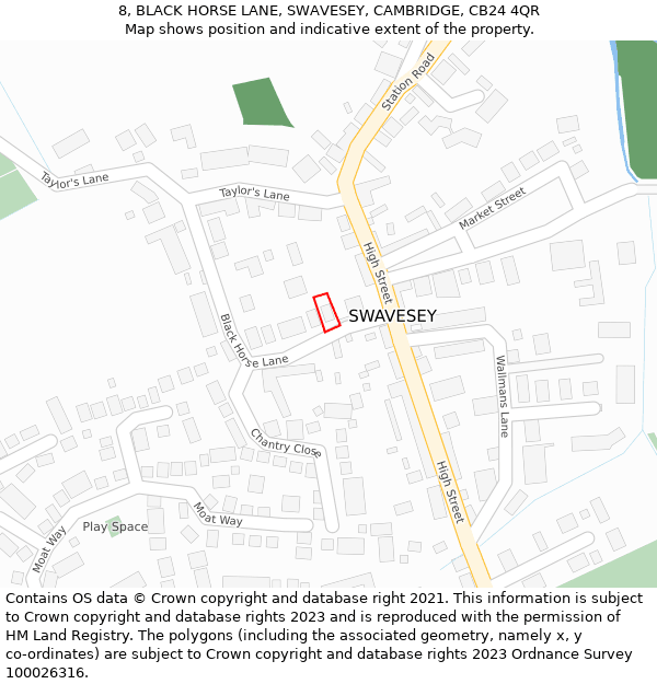 8, BLACK HORSE LANE, SWAVESEY, CAMBRIDGE, CB24 4QR: Location map and indicative extent of plot