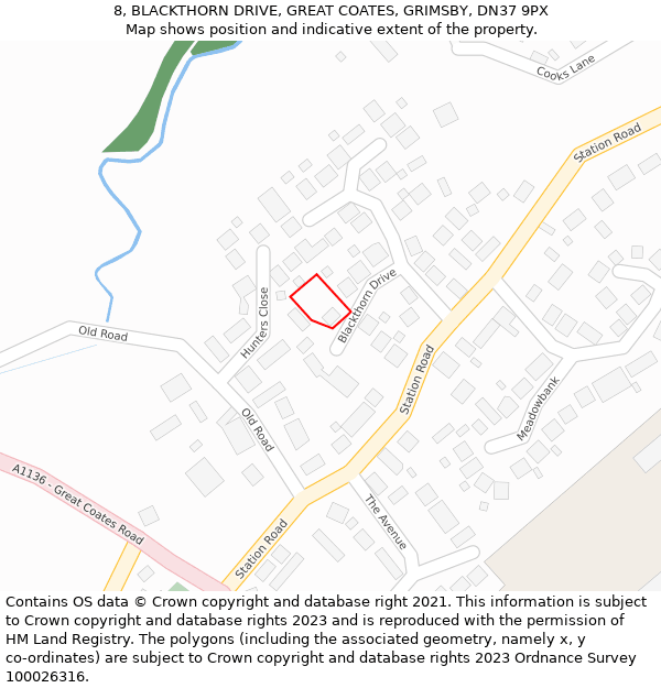 8, BLACKTHORN DRIVE, GREAT COATES, GRIMSBY, DN37 9PX: Location map and indicative extent of plot
