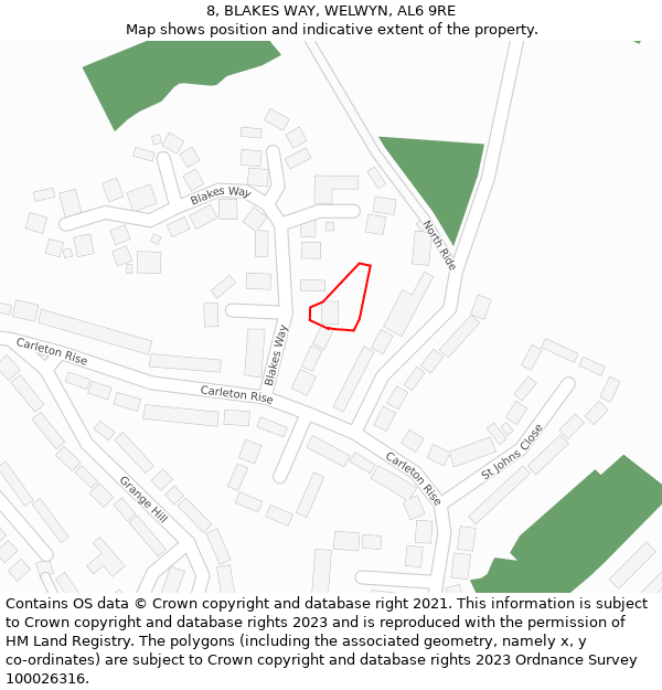 8, BLAKES WAY, WELWYN, AL6 9RE: Location map and indicative extent of plot