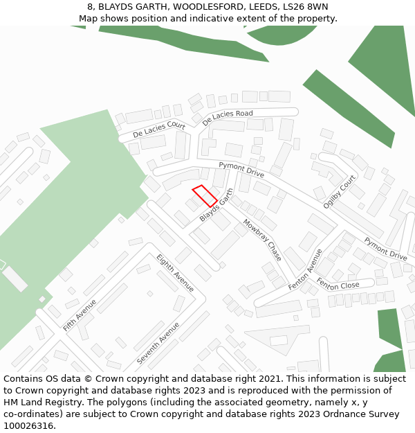 8, BLAYDS GARTH, WOODLESFORD, LEEDS, LS26 8WN: Location map and indicative extent of plot