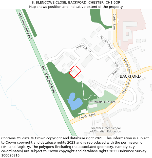 8, BLENCOWE CLOSE, BACKFORD, CHESTER, CH1 6QR: Location map and indicative extent of plot