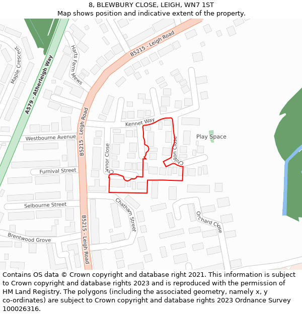 8, BLEWBURY CLOSE, LEIGH, WN7 1ST: Location map and indicative extent of plot