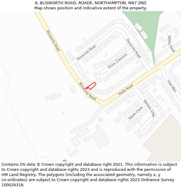 8, BLISWORTH ROAD, ROADE, NORTHAMPTON, NN7 2ND: Location map and indicative extent of plot