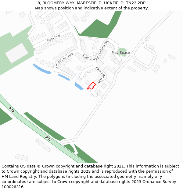 8, BLOOMERY WAY, MARESFIELD, UCKFIELD, TN22 2DP: Location map and indicative extent of plot